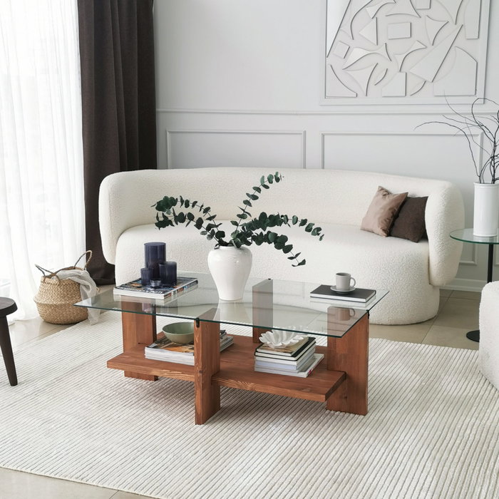 Hanah Home Babylon Mesa de centro de cristal templado y madera